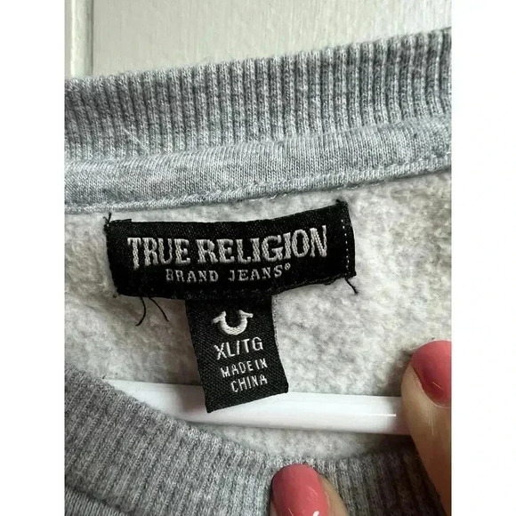 True Religion Gray Collegiate Pullover Crewneck Embroidered Unisex XL - Picture 3 of 7